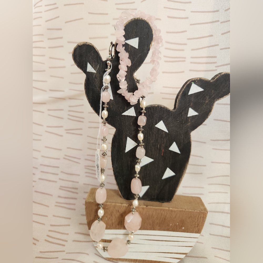 Rose Quartz Necklace and Bracelet set